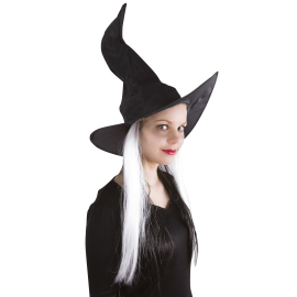 chapeau de sorcière avec cheveux couleur aléatoire adulte blanc