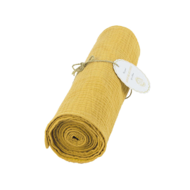 chemin de table gaze de coton jaune curry 300x30 cm 