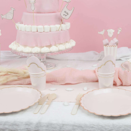 chemin de table gaze de coton rose blush 300x30cm ambiance
