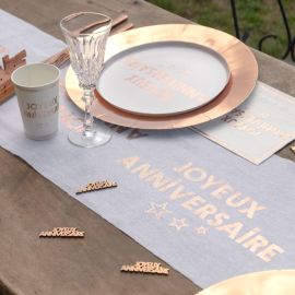 chemin de table joyeux anniversaire rose gold pas cher