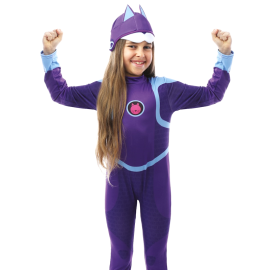 Déguisement de super-héros Petronix™ violet pour enfant avec casque, taille 4-6 ans.