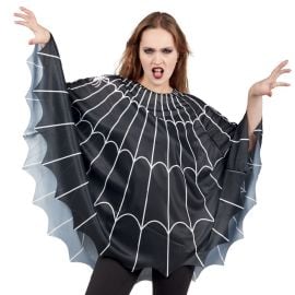 Déguisement femme Halloween toile d’araignée - Poncho noir L/XL