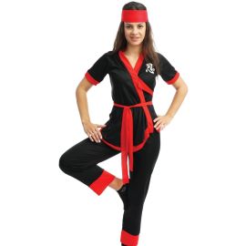 Déguisement Ninja Femme Noir et Rouge - Taille S/M avec Bandeau, Chemise, Pantalon et Ceinture - badaboum.fr