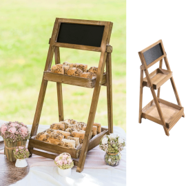 Étagère en bois avec ardoise pour candy bar, 32cm largeur x 65cm hauteur, style rustique.