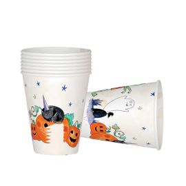 Lot de 8 gobelets en carton Halloween décorés de citrouilles, chat noir, fantômes et étoiles, parfaits pour vos fêtes d'Halloween