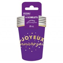 Gobelet en Carton Joyeux Anniversaire Violet austral 25 cl Pas Cher x 6 Pièces