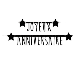 guirlande - lettres - noires et or - joyeux anniversaire - 1.60m