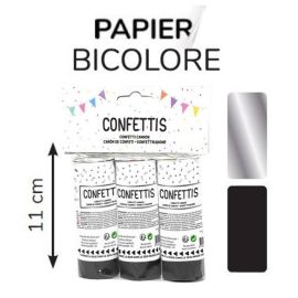 Lot de 3 canons à confettis noir et Argent 11cm papier de soie