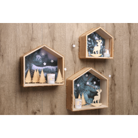 Lot de 3 Etageres Maison en Bois