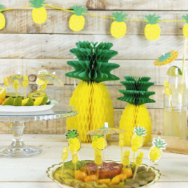 mini ananas alvéolé jaune et vert 20cm ambiance