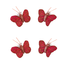 Papillon pailleté sur pince Rouge x 4 pièces