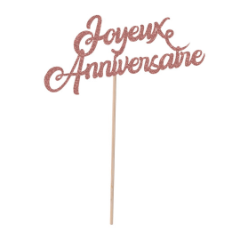 pique à gâteau joyeux anniversaire rose gold 