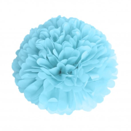 pompon satin bleu ciel 15cm