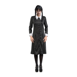 Robe noire femme à motifs Mercredi L pas cher