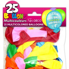 Pack de 25 ballons de fête colorés en latex, 23cm de diamètre. décoration fetes pas cher et livraison 24h rapide chez Badaboum