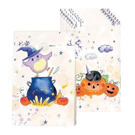 Lot de 8 sachets bonbon Halloween avec motifs de citrouilles, chaudron magique et hibou sorcier, parfaits pour distribuer des friandises