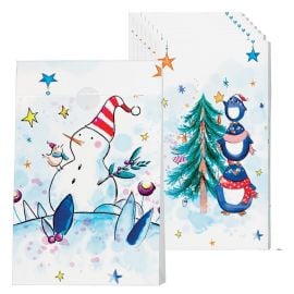 Sachets cadeaux Noël - Lot de 8 avec motifs de bonhomme de neige et pingouins - Badaboum