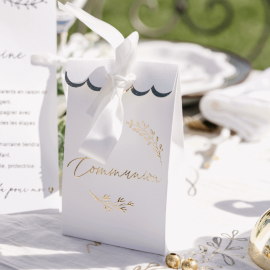 10 Sachets Communion Blanc et Or avec ruban - decoration fetes pas cher - Badaboum.fr