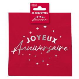 Serviettes de Table en Papier Joyeux Anniversaire rouge cerise