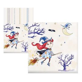 Lot de 20 serviettes en papier Halloween avec illustration de sorcière volante, arbres effrayants, lune et chauves-souris, parfaites pour une décoration de table festive