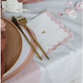 16 Serviettes en papier petits coeurs blanc et rose