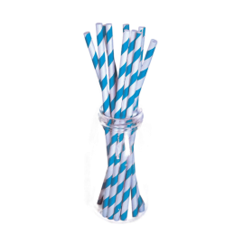 set de 10 pailles carton bleues rayures blanches