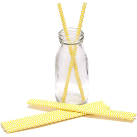 set de 10 pailles carton chevrons jaunes ambiance