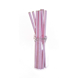 set de 10 pailles carton chevrons roses