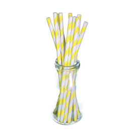 set de 10 pailles carton jaune rayures blanches