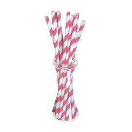 set de 10 pailles carton roses rayures blanches