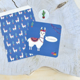 set de 8 invitations en carton baby lama ambiance