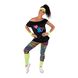 set legging années 80 jaune fluo adulte taille unique face