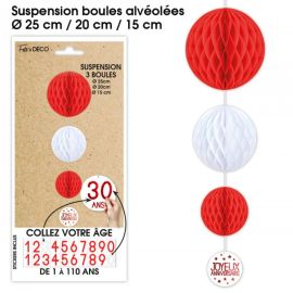 Suspensions de 3 boules alvéolées Rouge Tous Age