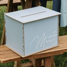 Urne a enveloppe Grand merci bleu orage et blanc
