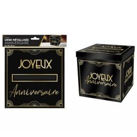 Urne carrée Joyeux Anniversaire thème Art Déco 20 cm pas cher