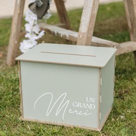 Urne en Bois Un Grand Merci vert de gris blanc