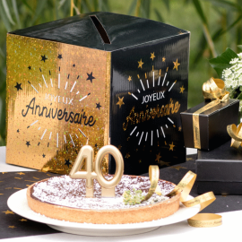 Urne carrée Joyeux Anniversaire Etincelant OR NOIR 20cm