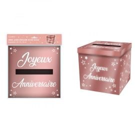 Urne Joyeux Anniversaire Rose gold métallique