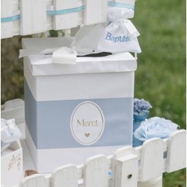 Urne mariage pas cher baptême bleu ciel et blanc