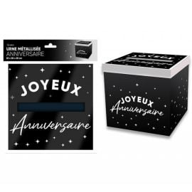 Urne Joyeux anniversaire métallisée Noir 20 x 20 cm pas cher
