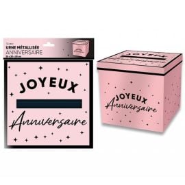 Urne Joyeux anniversaire métallisée Rose poudré 20 x 20 cm pas cher