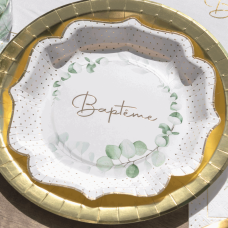 10 Assiettes jetables en carton Baptême Végétal 21 x 21 cm