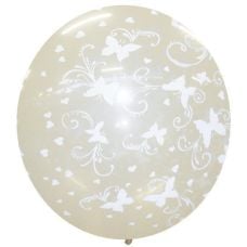 Ballon Géant En Forme De Cœur - Impression Papillon - Couleur Blanc - Diamètre 38 Cm - Neuf