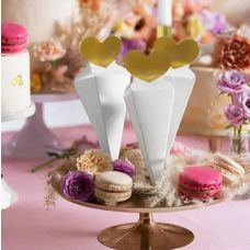 Cornet a dragees Blanc avec Coeur Or  x 6 pièces