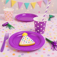 Ensemble Vaisselle Violet 69 Pièces Pailletés Diamants - Nappe, Assiettes, Serviettes Pour Anniversaire Luxueux