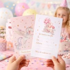 Carte invitation anniversaire enfant Licorne magique x6 – Cartes fête féerique