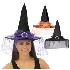 Chapeau de Sorcière Halloween avec Ruban Dentelle 3 couleurs aléatoires