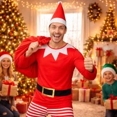 Déguisement Lutin de Noël adulte – Costume festif rouge S/M