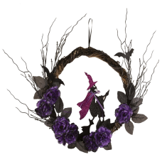 Couronne d'halloween - Couronne d'halloween de sorcière de 24 Pouces avec Chapeau,Pattes de sorcière,Citrouille,décorations d'halloween pour Porte,Porche,fenêtre,décoration intérieure et extérieure