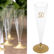 50 Flûtes à Champagne En Plastique Réutilisables + 5 Canons à Confettis – 160ml, Bord Doré – Pour Fêtes, Mariages